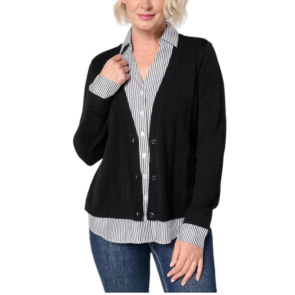 Joan Rivers Collared 2-Fer Button Front Cardigan - Regular